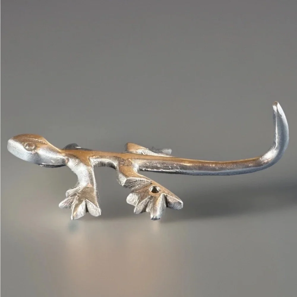 Set of 3 Aluminum GECKO LIZARD Wall Hooks Tail Hangs Plants Keys Coats Hats 7